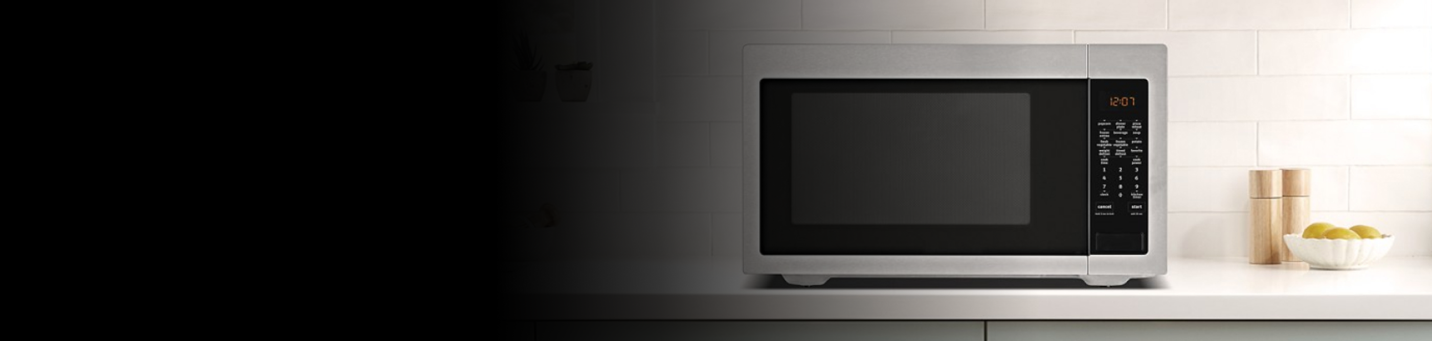 Black and silver microwave.