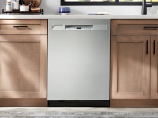 Top control dishwasher with pocket handle in a modern kitchen