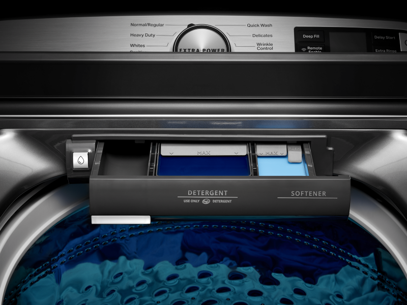 Maytag® washing machine detergent and fabric softener compartment Maytag® washing machine detergent and fabric softener compartment