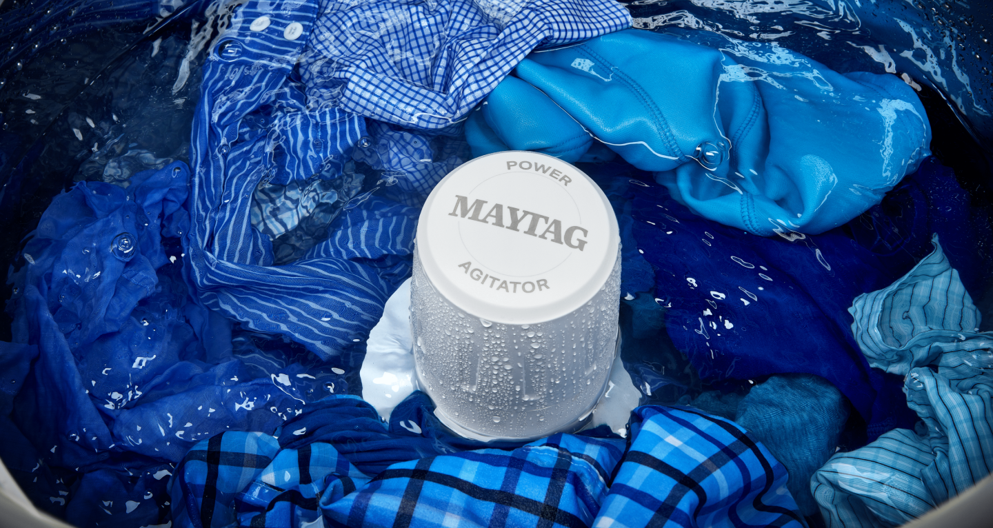Garments in water around Maytag® agitator Garments in water around Maytag® agitator