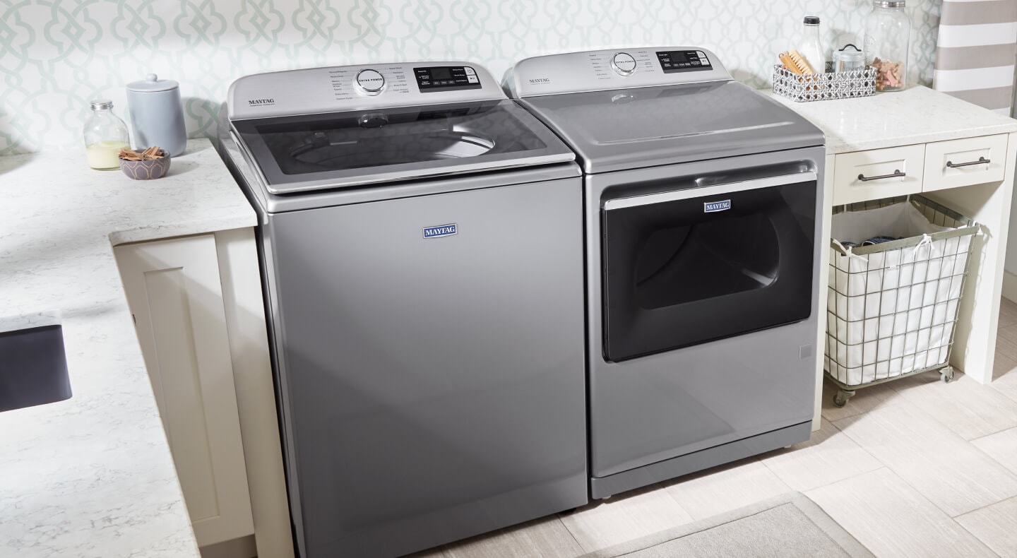 Top load washing machine and front load dryer