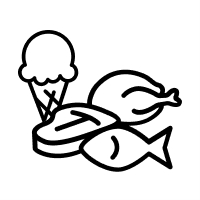 Ice cream, steak, fish and chicken icons