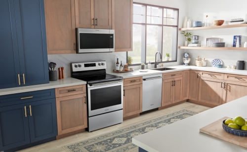 A bright kitchen with stainless steel appliances