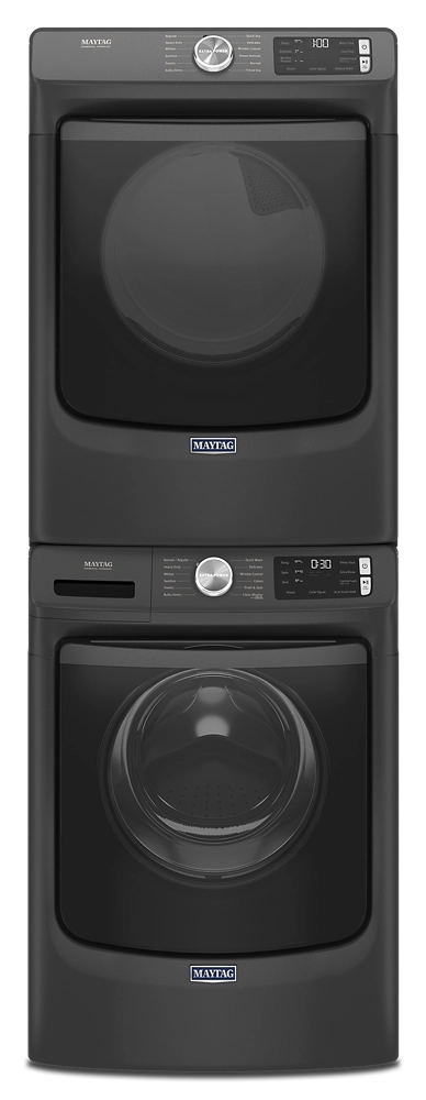 A Maytag® front load stackable washer and dryer set.