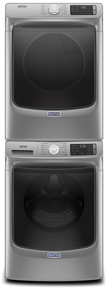A Maytag® front load stackable washer and dryer set.