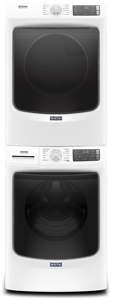 A Maytag® front load stackable washer and dryer set.